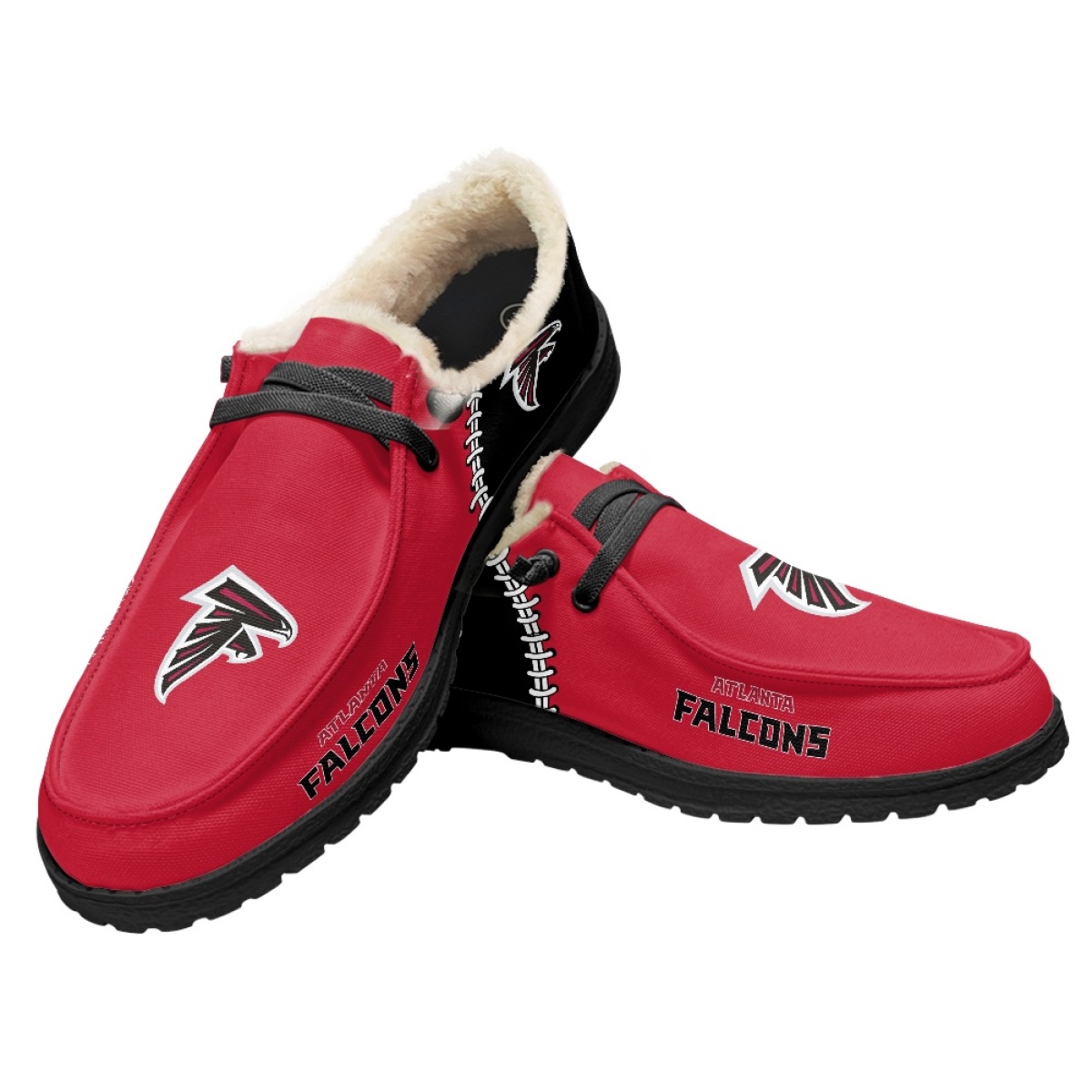 Women's Atlanta Falcons Loafers Lace Up Fuzzy Lined Shoes 001 (Pls check description for details)